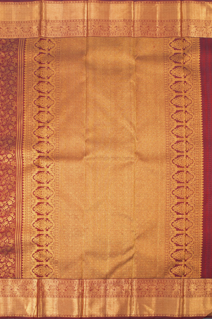 Old Brick Red Pure Zari Bridal Kanjivaram Silk Saree 10063059