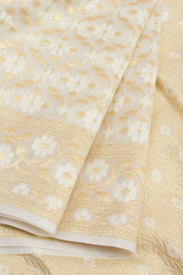 White Handloom Banarasi Cotton Saree 10061299