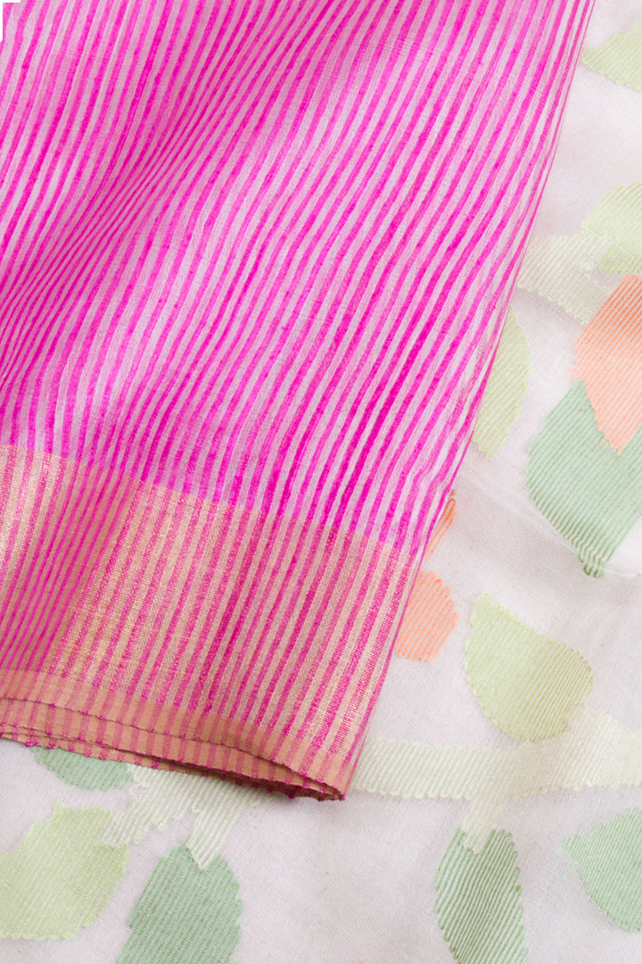 Pink Handloom Silk Cotton Saree with Floral Jamdani Pallu 10061855