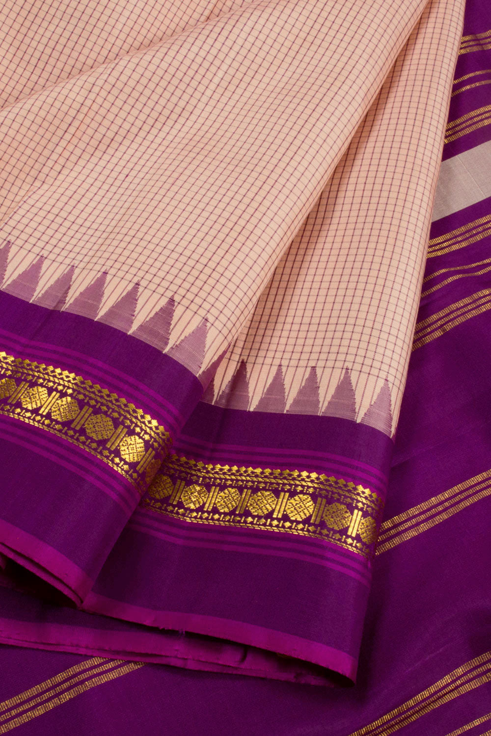 Shell Pink Pure Zari Korvai Kanjivaram Silk Saree 10062499