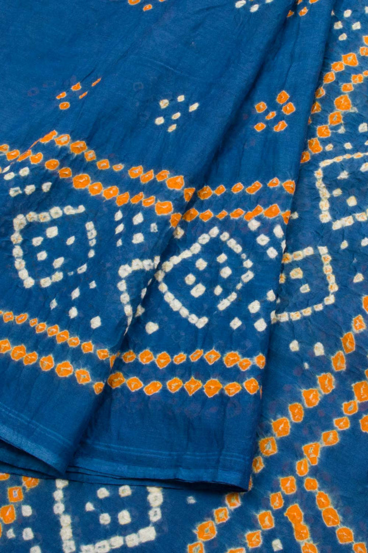 Yale Blue Handcrafted Bandhani Mulmul Cotton Saree 10062530