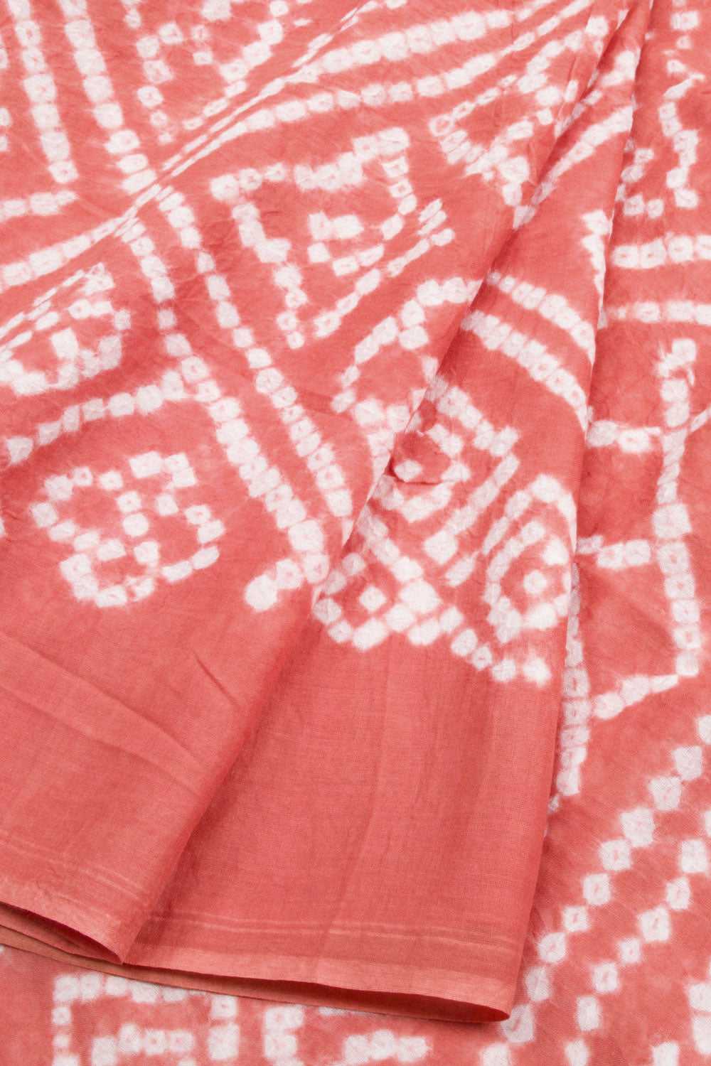 Peach Handcrafted Bandhani Mulmul Cotton Saree 10062540