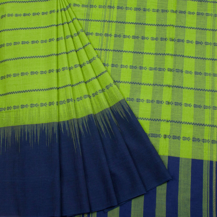 Parrot Green Handloom Dhaniakhali Cotton Saree 10062598