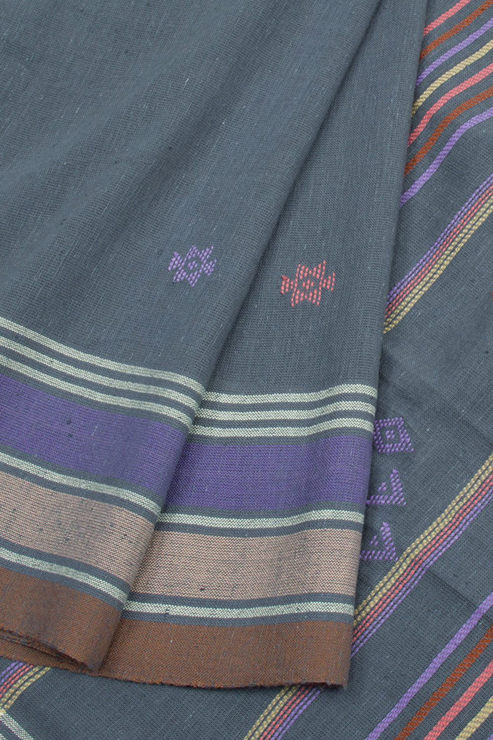 Cadet Grey Handloom Bhujodi Kala Cotton Saree 10062739