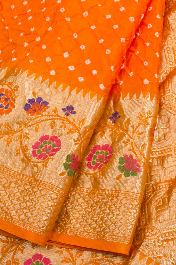 Pumpkin Orange Kanjivaram Pure Silk Bandhani Saree 10062797