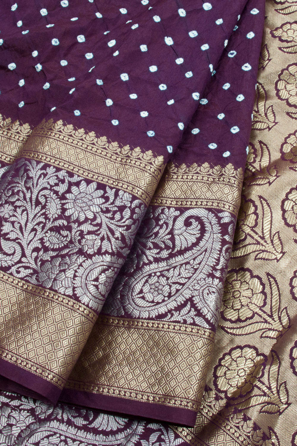 Plum Purple Kanjivaram Pure Silk Bandhani Saree 10062799