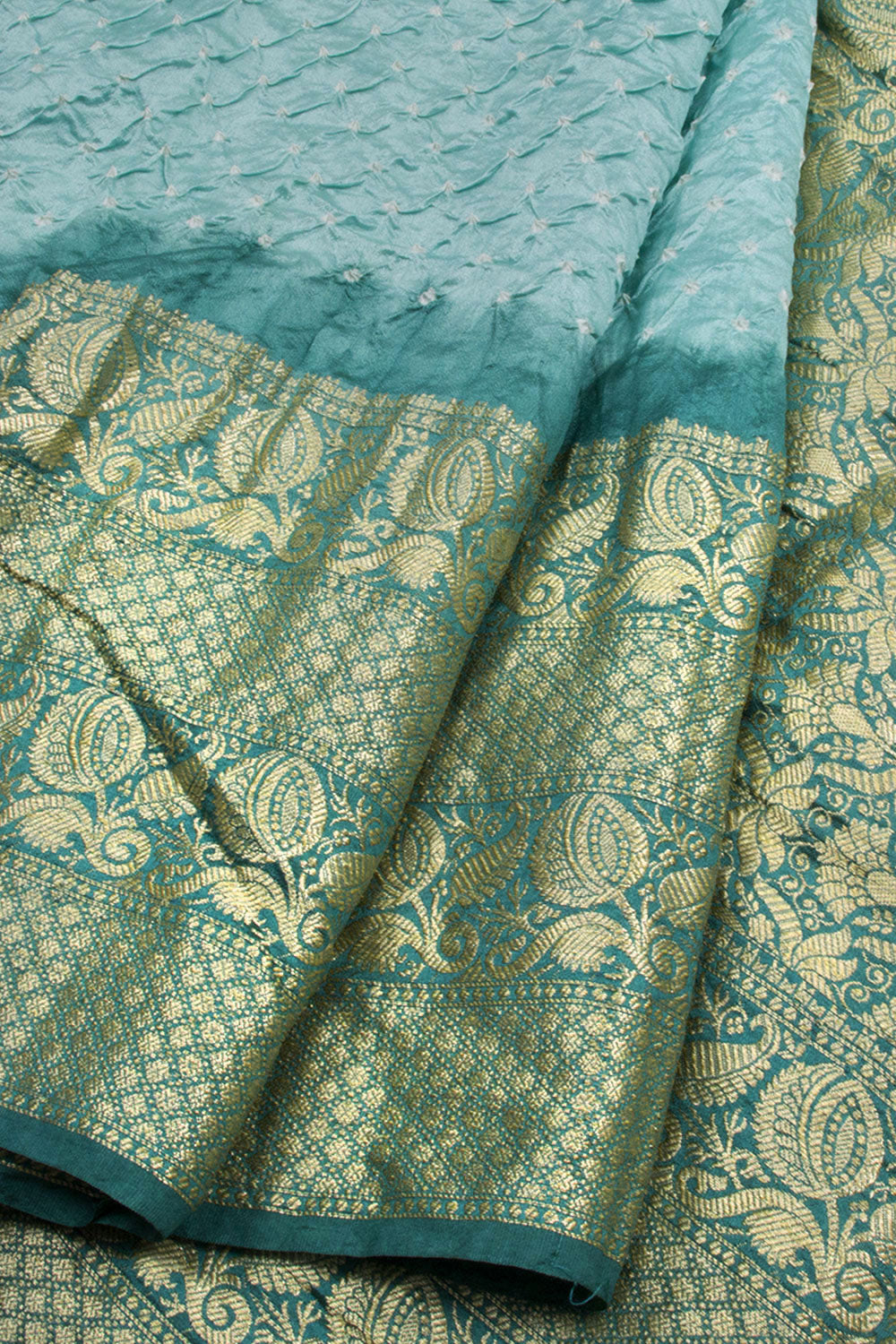 Powder Blue Kanjivaram Pure Silk Bandhani Saree 10062804