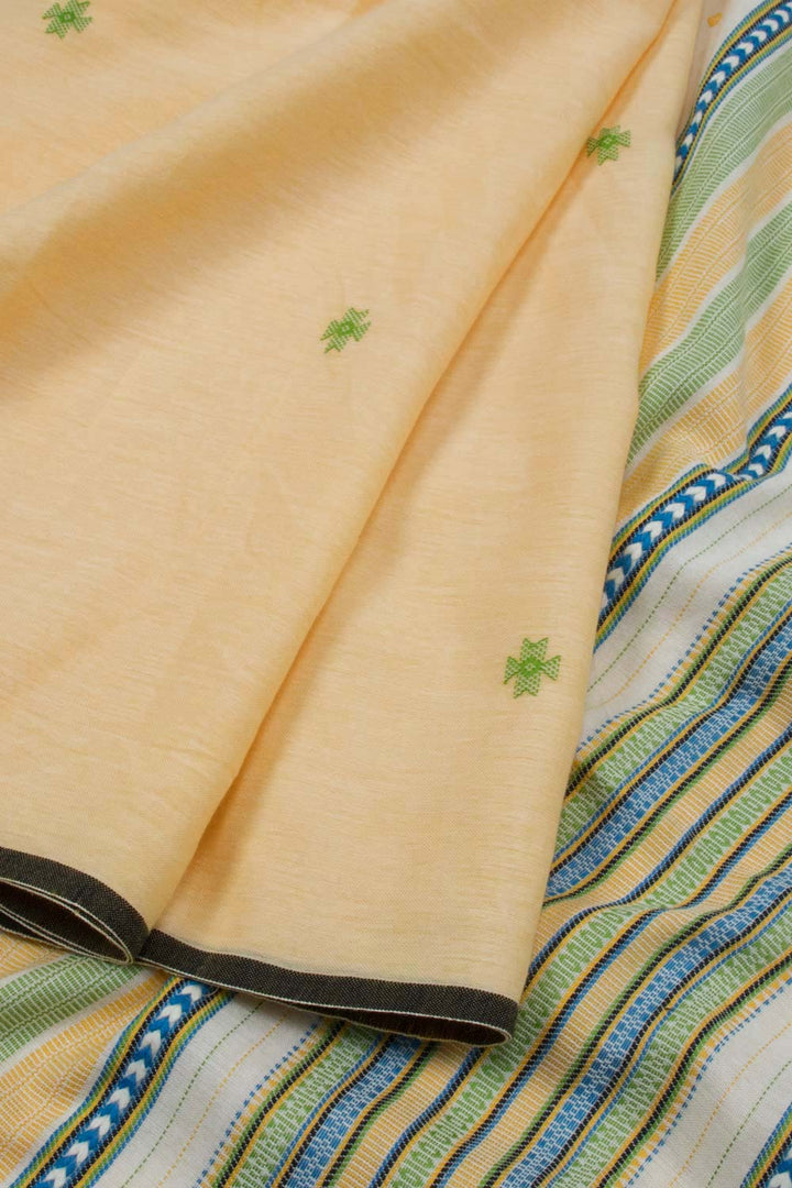 Pale Yellow Handloom Bhujodi Kala Cotton Saree 10062876