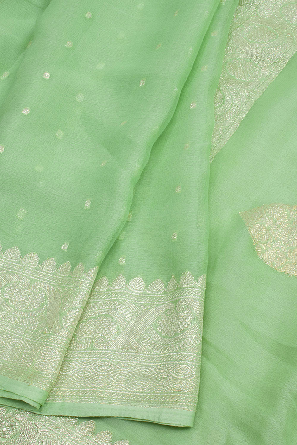 Pista Green Handloom Khaddi Banarasi Chiffon Saree 10062981