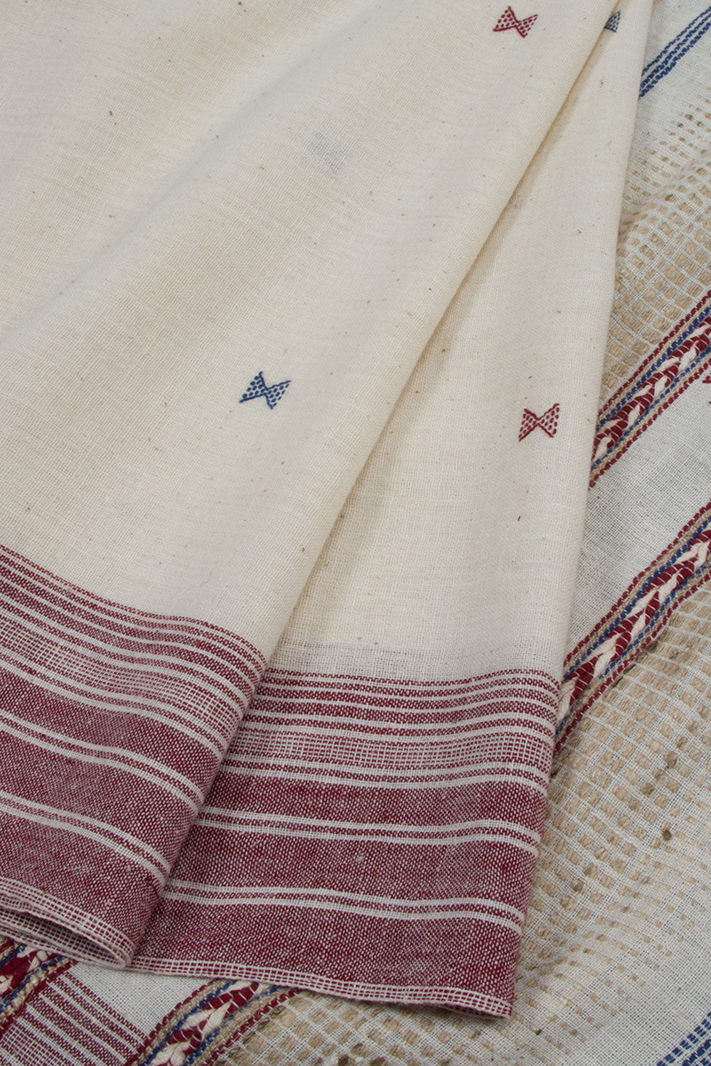 White Handloom Bhujodi Kala Cotton Saree 10063045