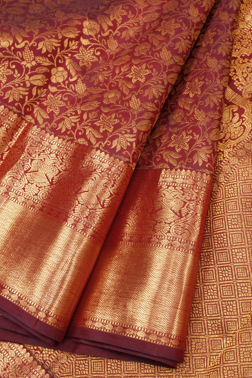 Old Brick Red Pure Zari Bridal Kanjivaram Silk Saree 10063059