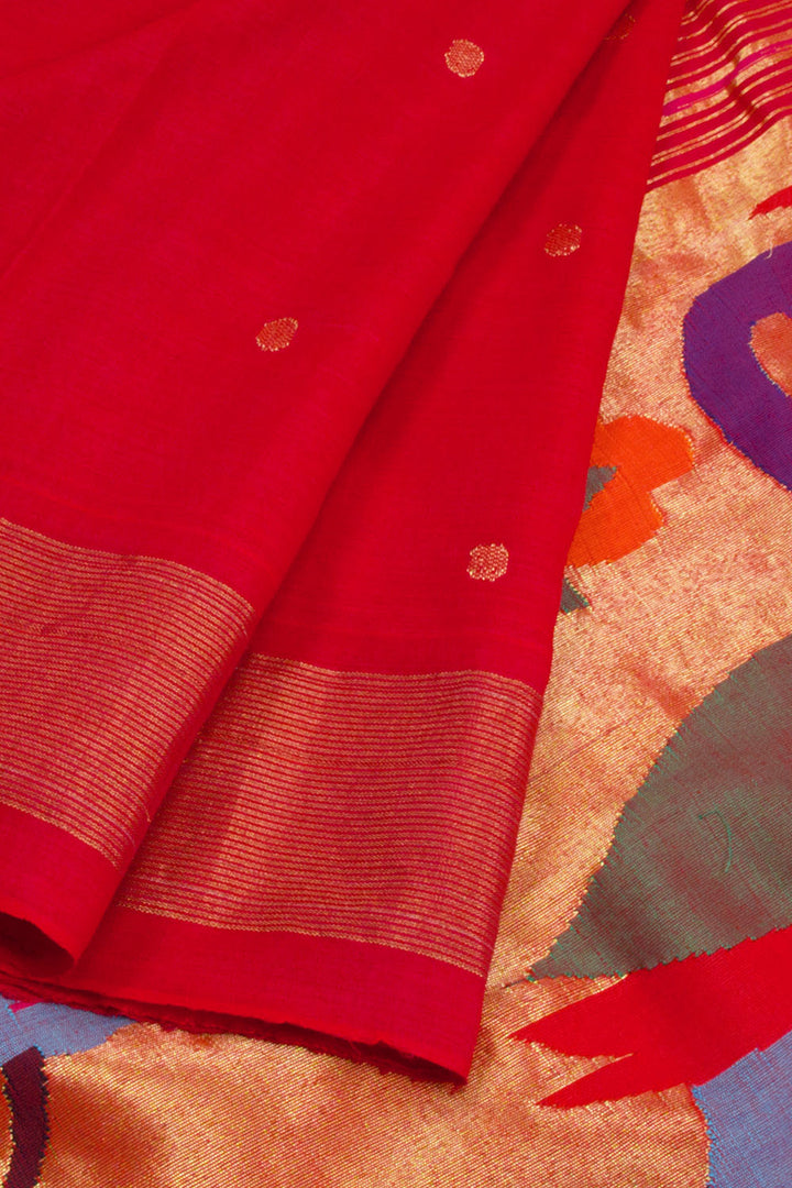 Scarlet Red Handloom Paithani Cotton Saree 10062501