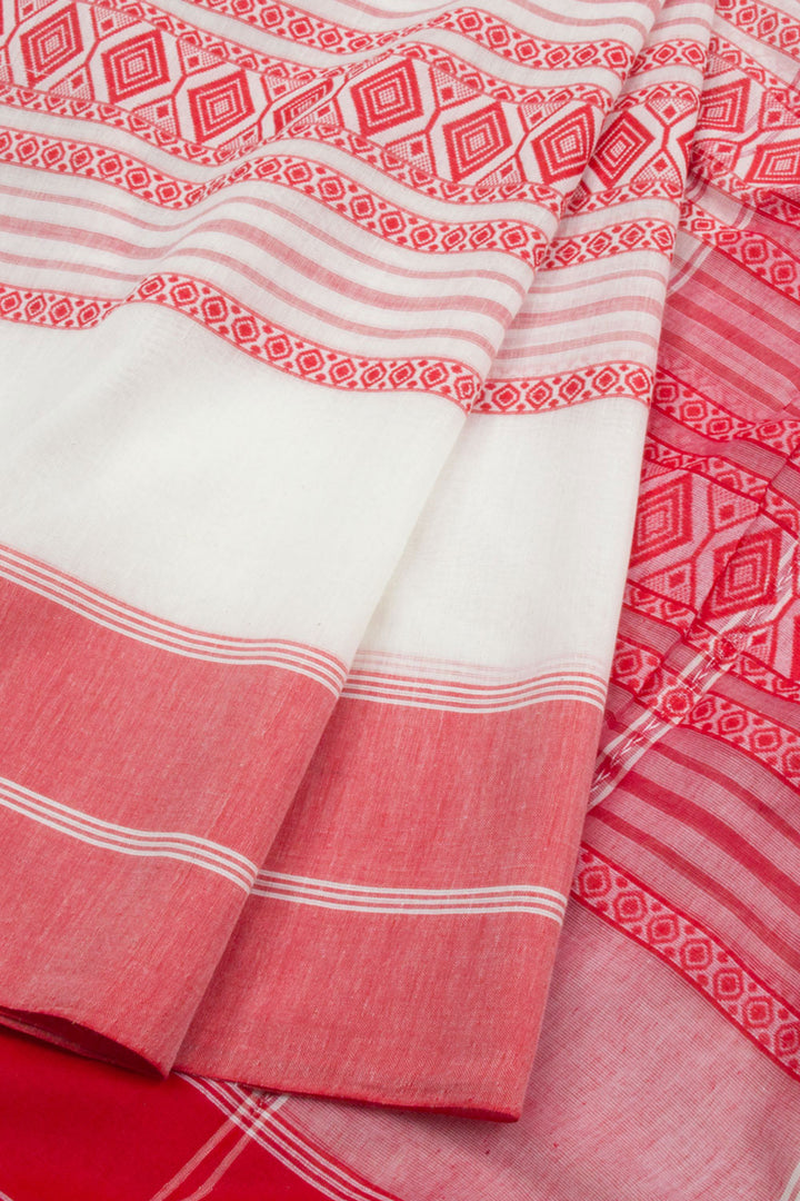 White Handloom Dhaniakhali Cotton Saree 10062571