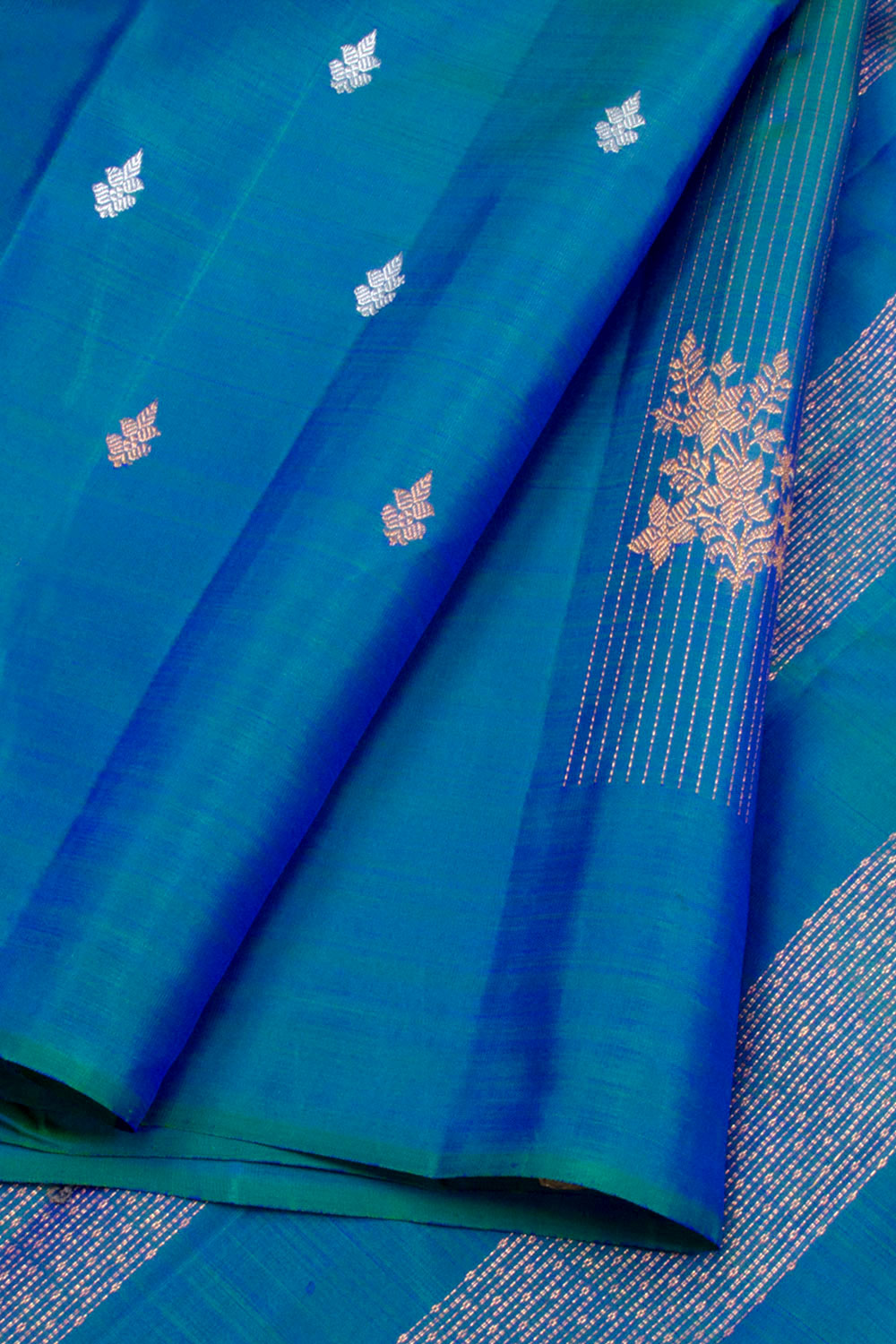 Peacock Blue Pure Zari Borderless Kanjivaram Silk Saree 10062324