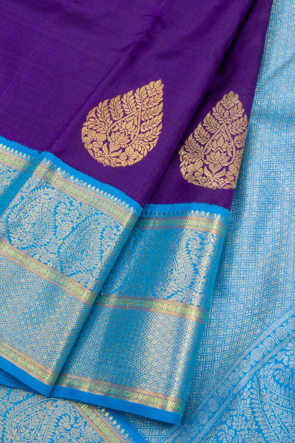 Royal Purple Pure Zari Korvai Kanjivaram Silk Saree 10062640