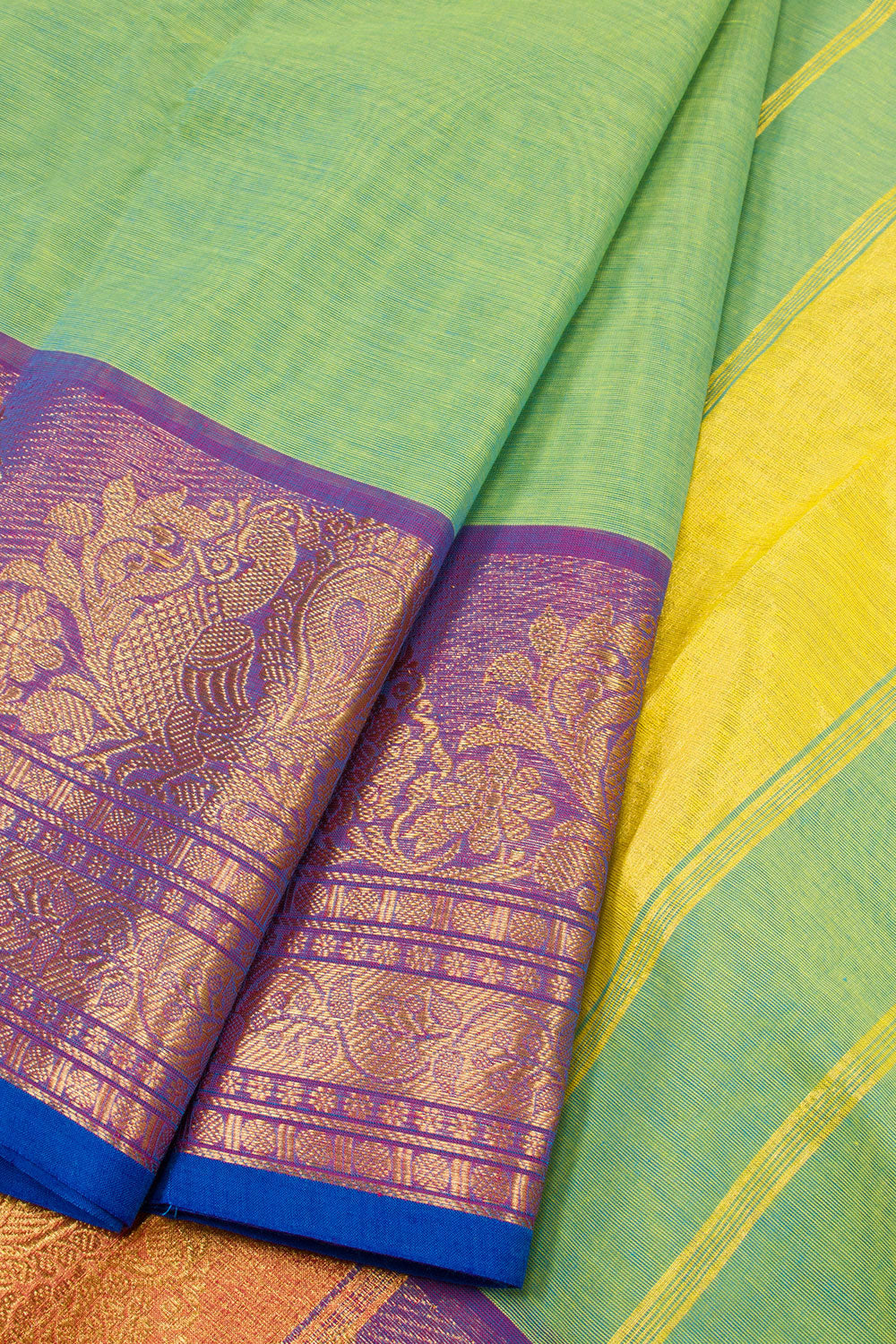 Spring Green Handloom Kanchi Cotton Saree 10063458