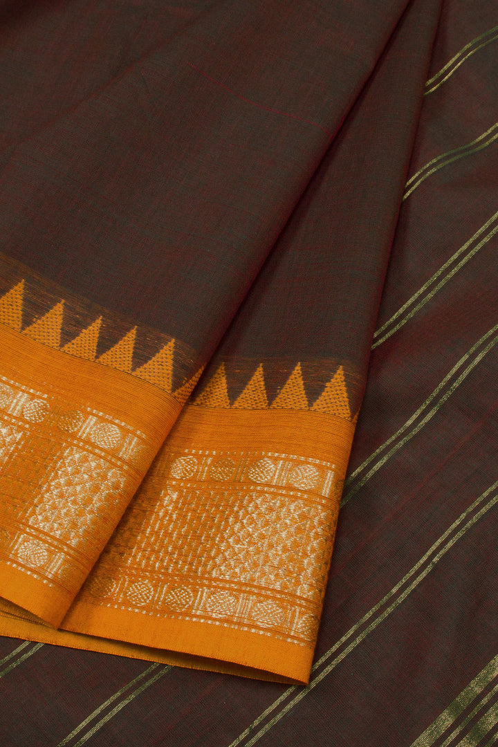 Snuff Brown Handwoven Kanchi Cotton Saree 10063463