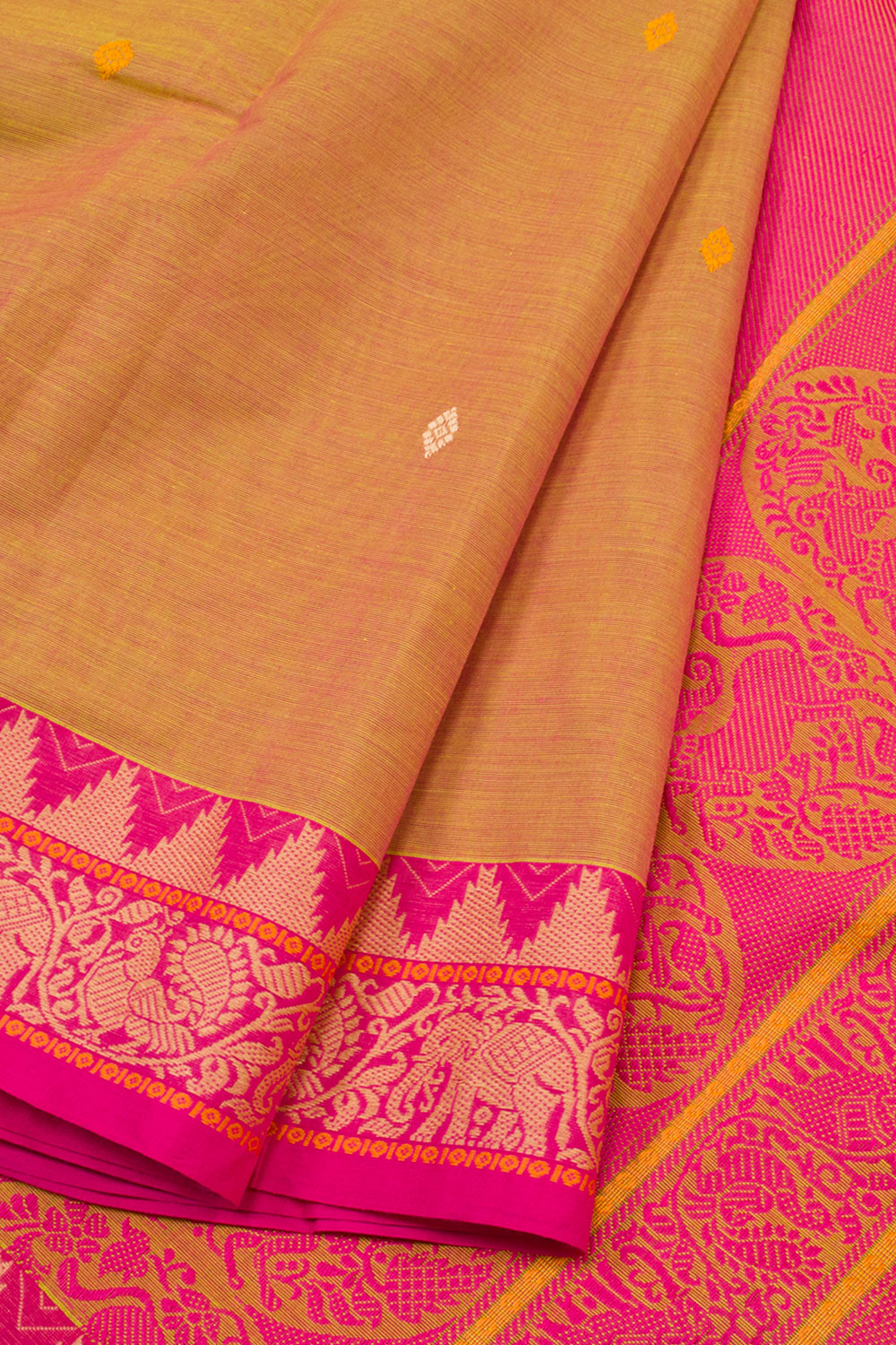 Peachish Yellow Handwoven Kanchi Cotton Saree 10063469