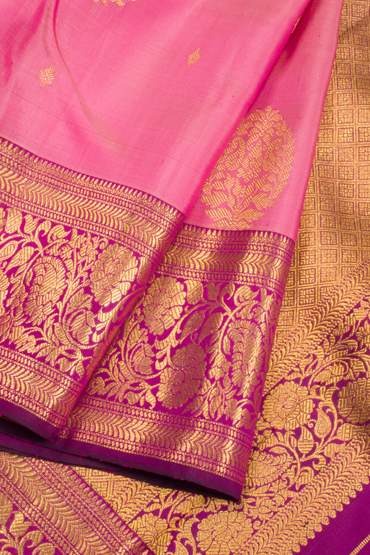 Rosy Pink Pure Zari Kanjivaram Silk Saree 10062338