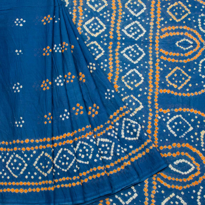 Yale Blue Handcrafted Bandhani Mulmul Cotton Saree 10062530