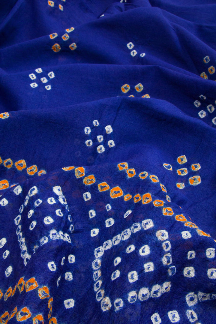 Royal Blue Handcrafted Bandhani Mulmul Cotton Saree 10062531