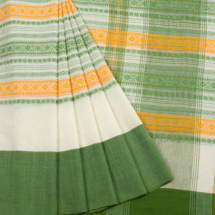 White Handloom Dhaniakhali Cotton Saree 10062572