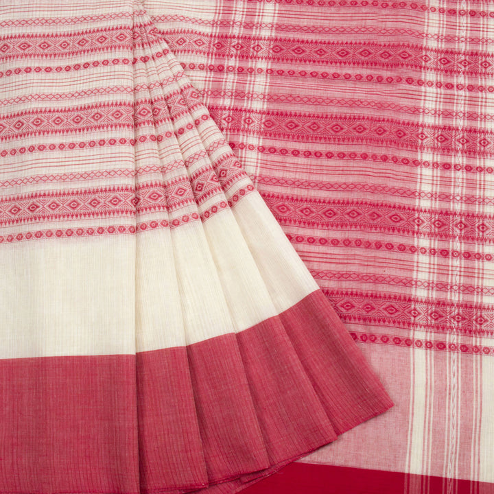 White Handloom Dhaniakhali Cotton Saree 10062590