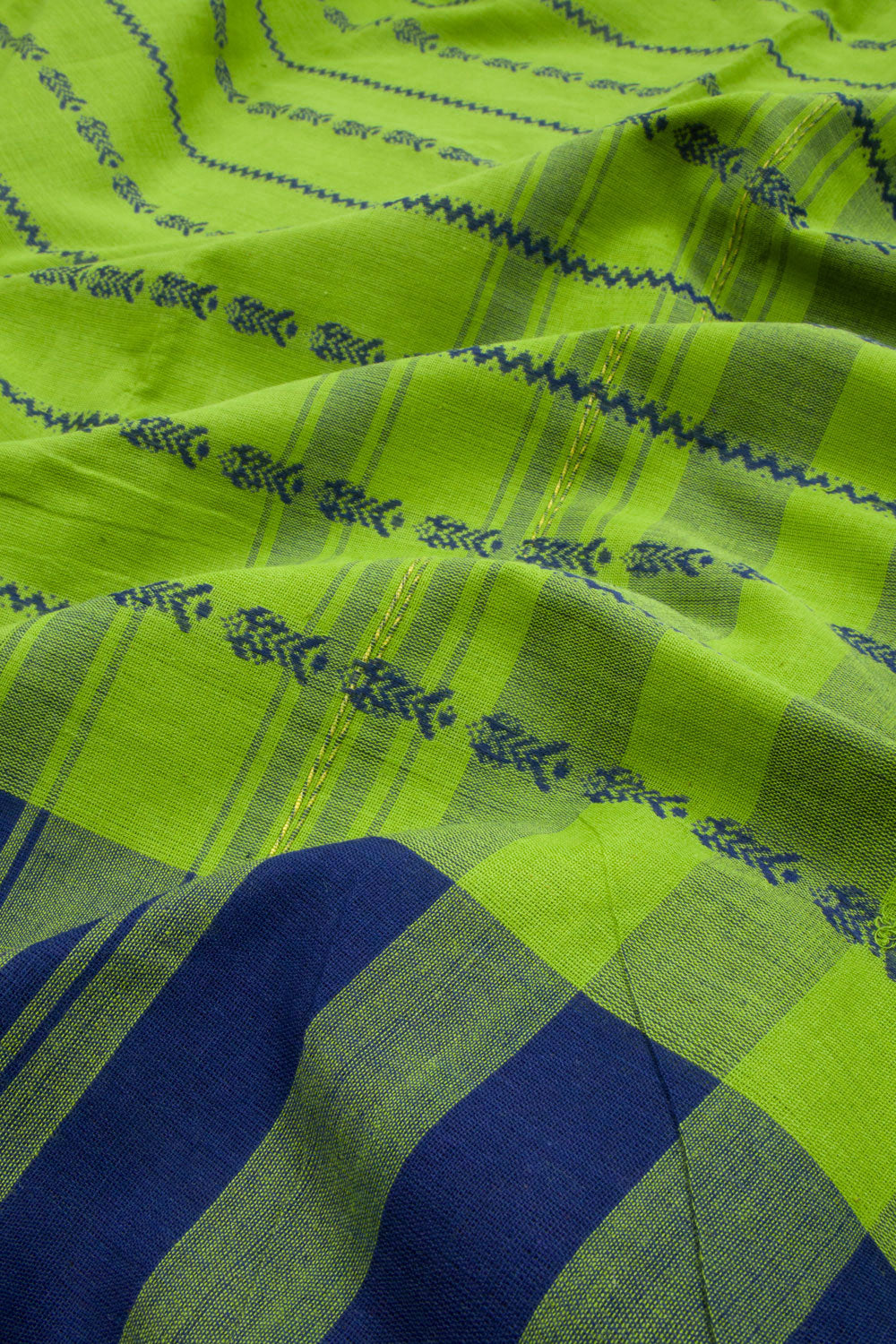 Parrot Green Handloom Dhaniakhali Cotton Saree 10062598