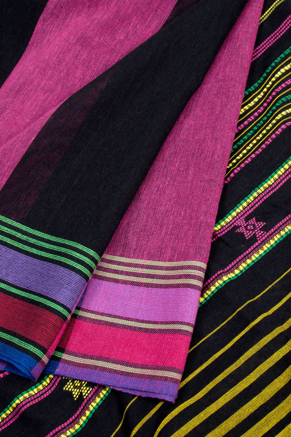 Raspberry Rose and Black Stripes Bhujodi Kala Cotton Saree 10062742