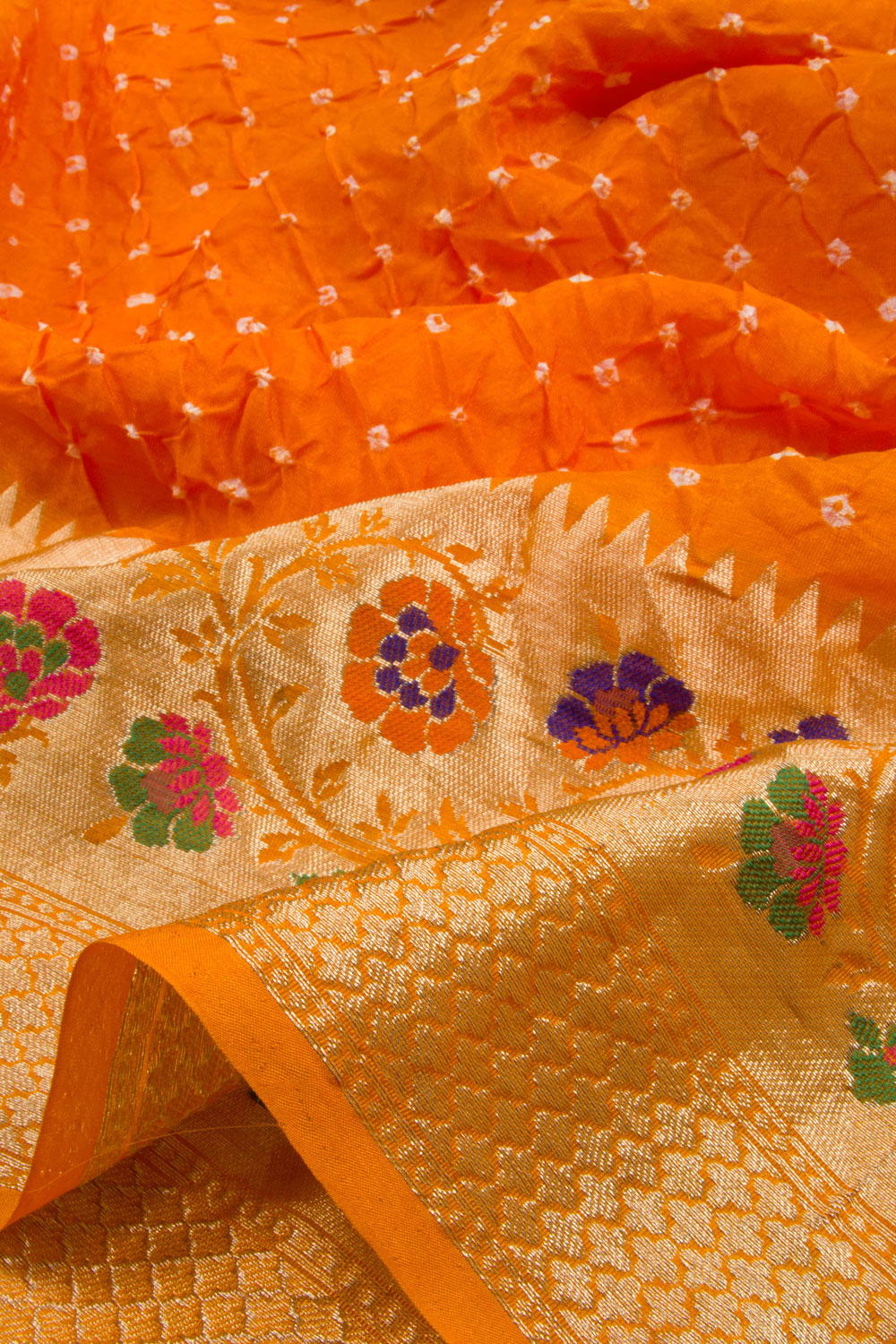 Pumpkin Orange Kanjivaram Pure Silk Bandhani Saree 10062797