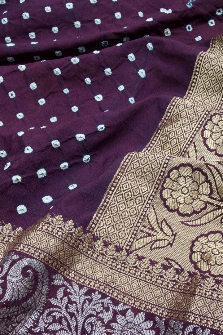 Plum Purple Kanjivaram Pure Silk Bandhani Saree 10062799