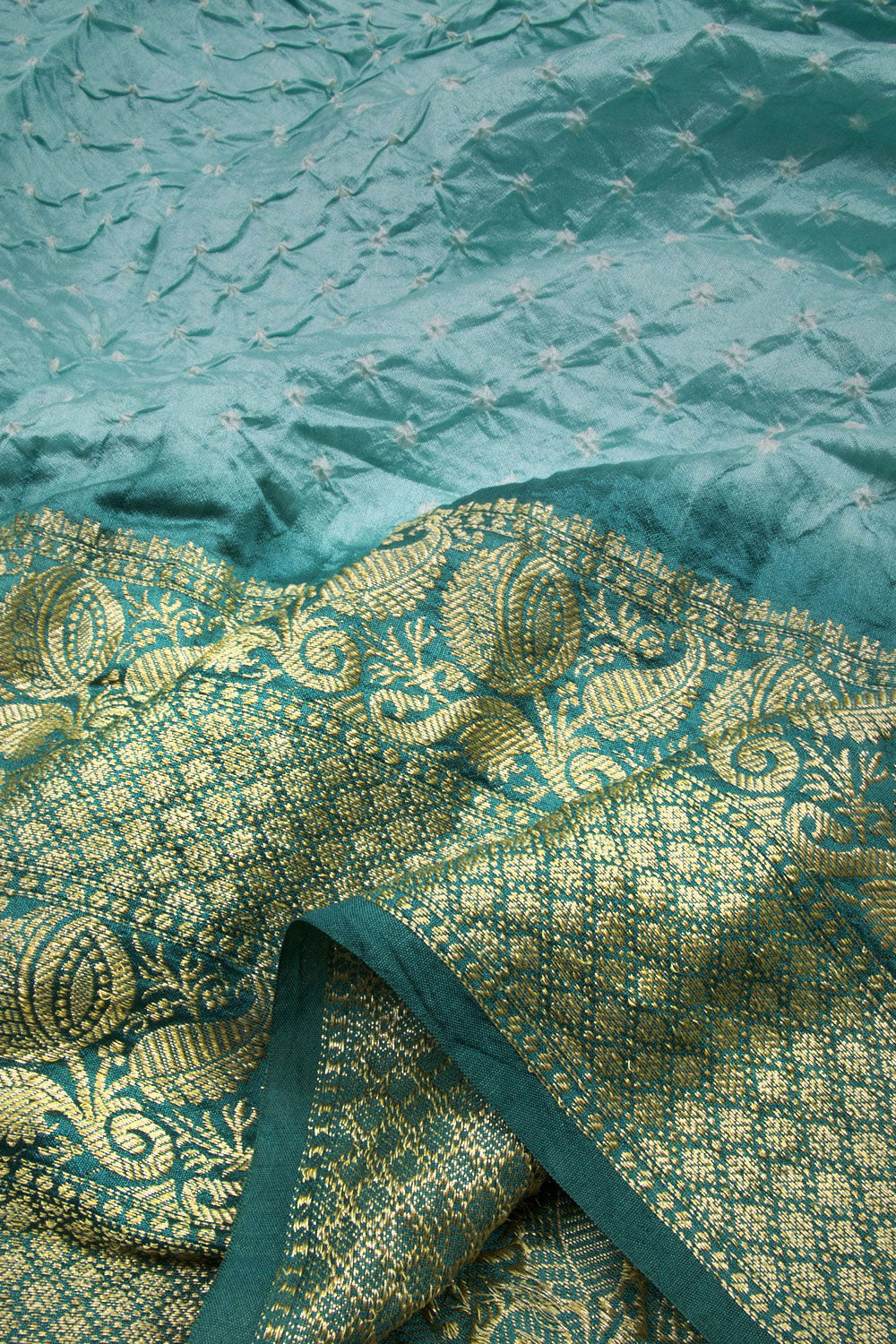 Powder Blue Kanjivaram Pure Silk Bandhani Saree 10062804