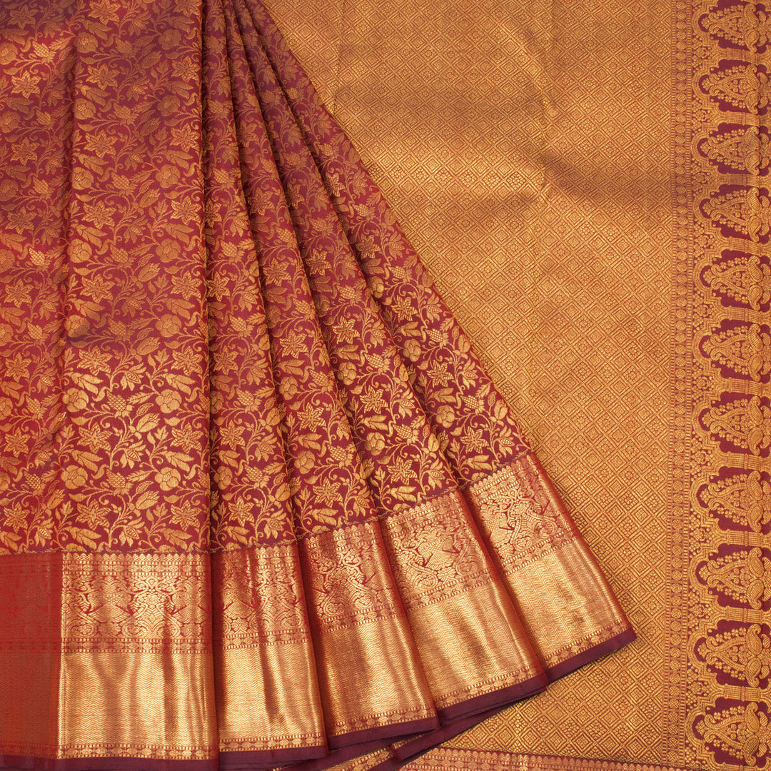 Old Brick Red Pure Zari Bridal Kanjivaram Silk Saree 10063059