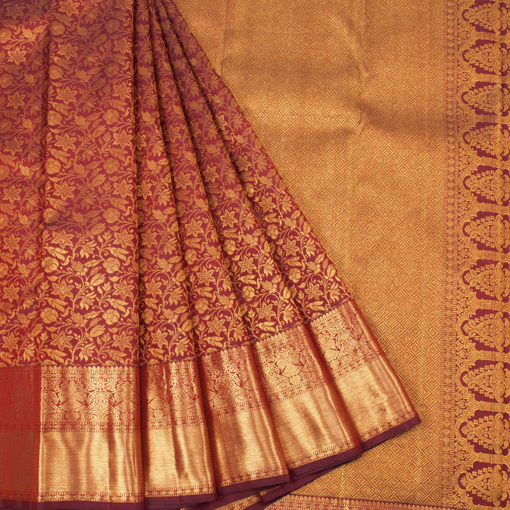 Old Brick Red Pure Zari Bridal Kanjivaram Silk Saree 10063059