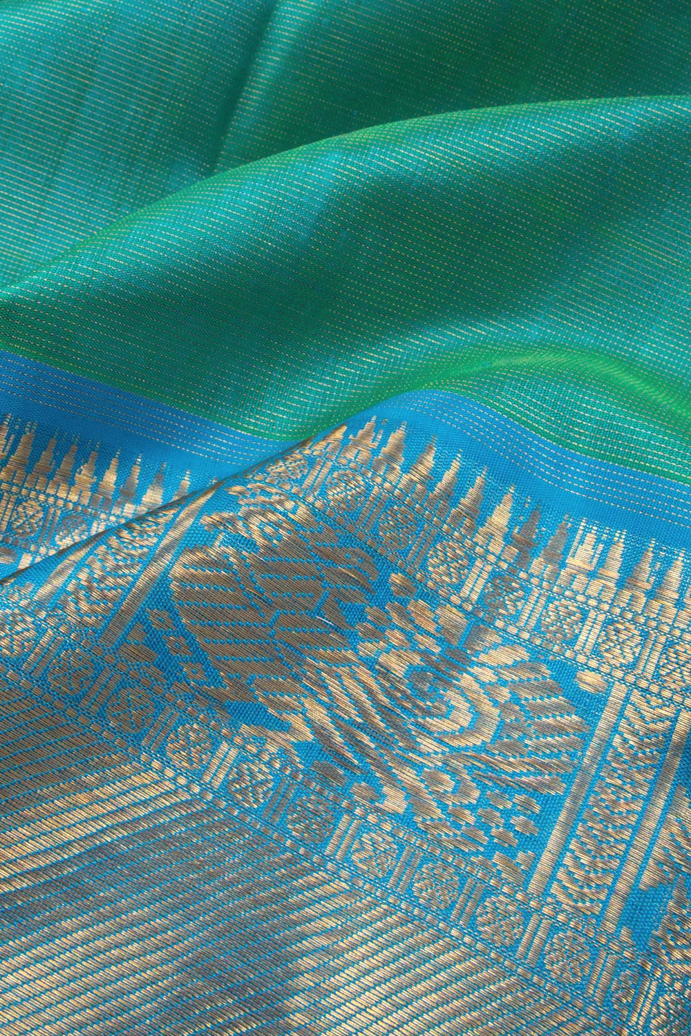 Light Teal Green Vaira Oosi Pure Zari Kanjivaram Silk Saree 10063356