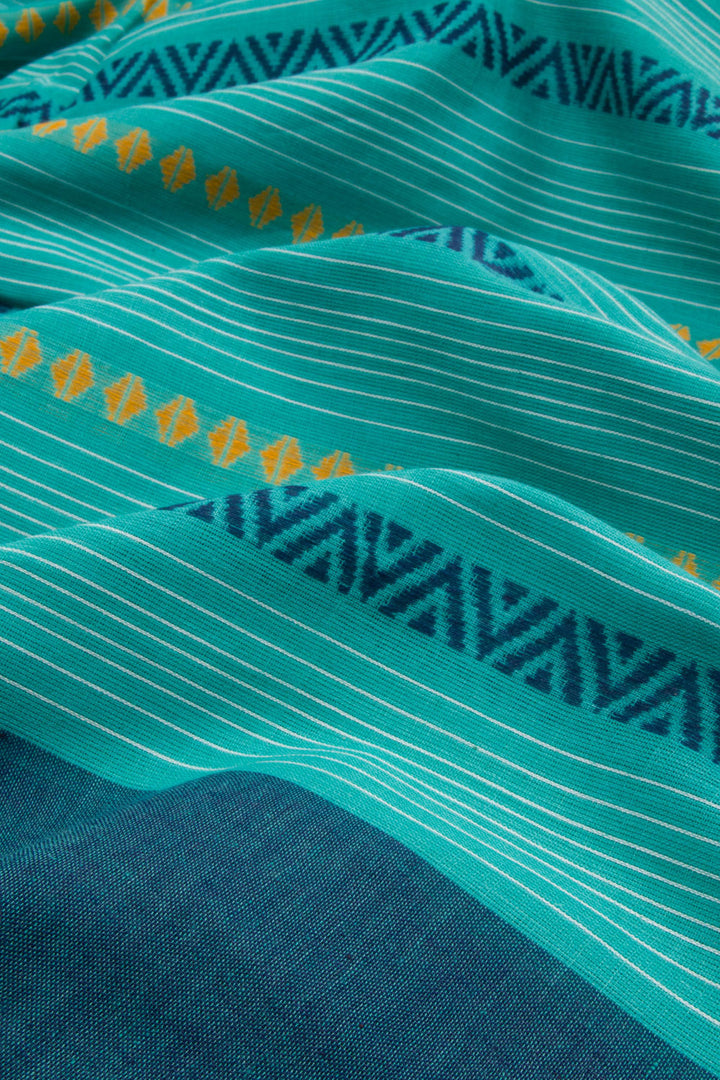 Teal Blue Handloom Dhaniakhali Cotton Saree 10062582