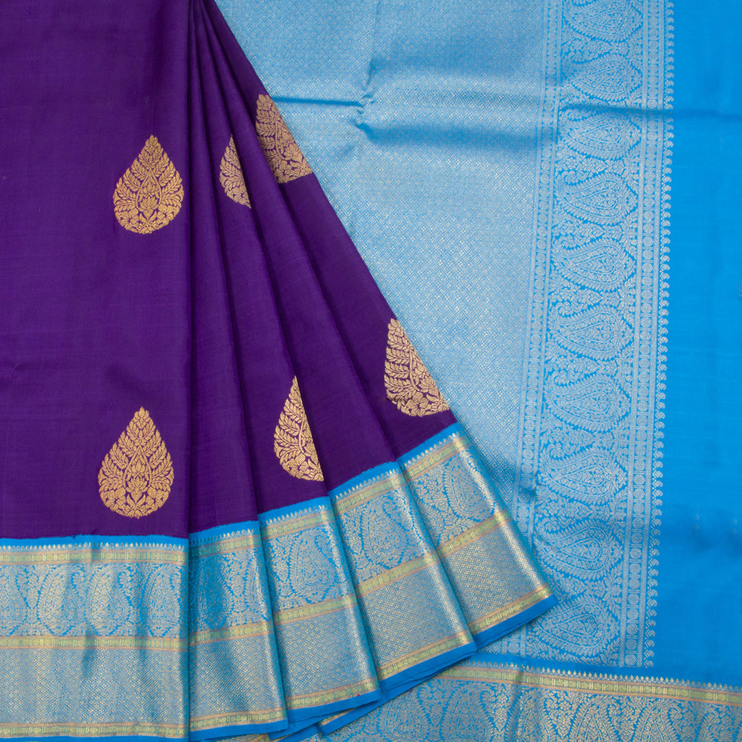 Royal Purple Pure Zari Korvai Kanjivaram Silk Saree 10062640