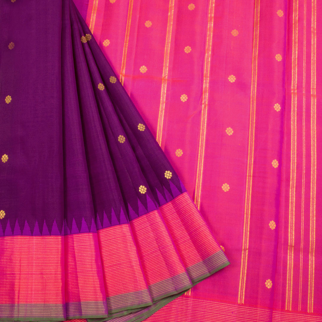 Velvet Purple Pure Zari Korvai Kanjivaram Silk Saree 10062485