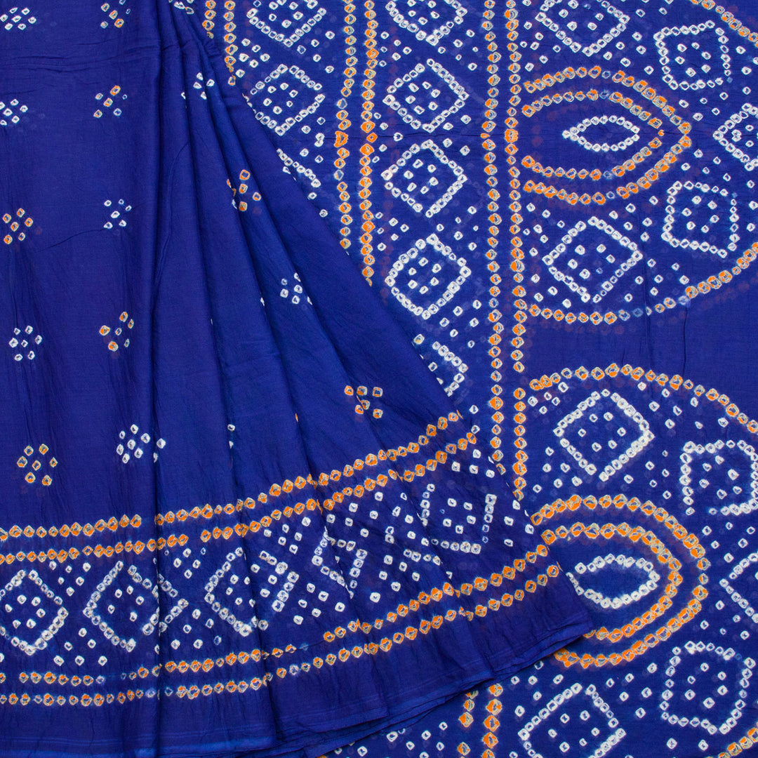 Royal Blue Handcrafted Bandhani Mulmul Cotton Saree 10062531