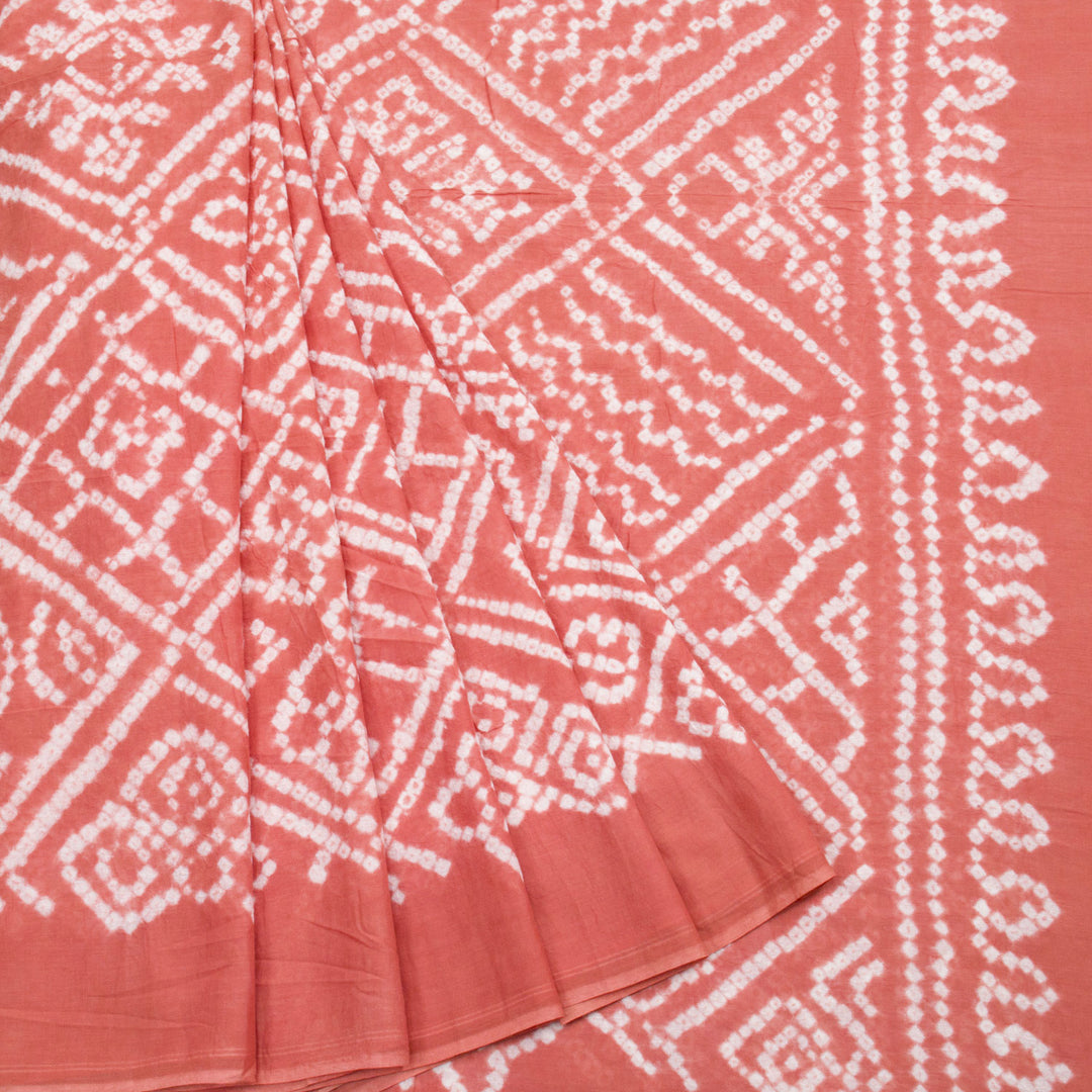 Peach Handcrafted Bandhani Mulmul Cotton Saree 10062540