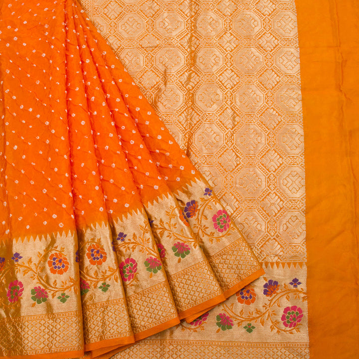 Pumpkin Orange Kanjivaram Pure Silk Bandhani Saree 10062797