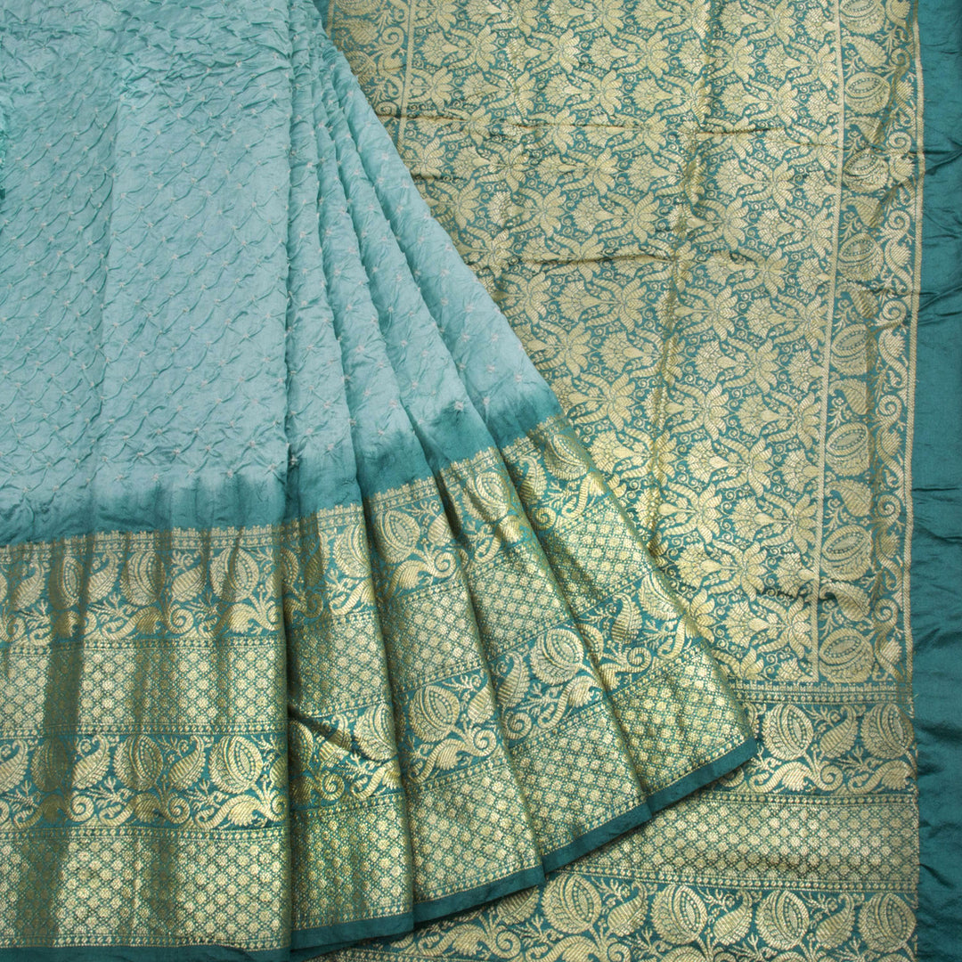 Powder Blue Kanjivaram Pure Silk Bandhani Saree 10062804