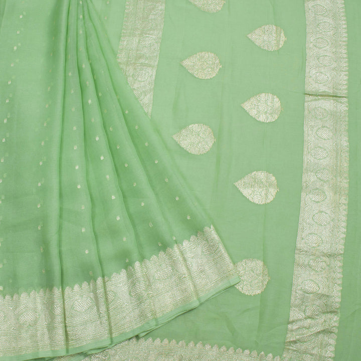 Pista Green Handloom Khaddi Banarasi Chiffon Saree 10062981