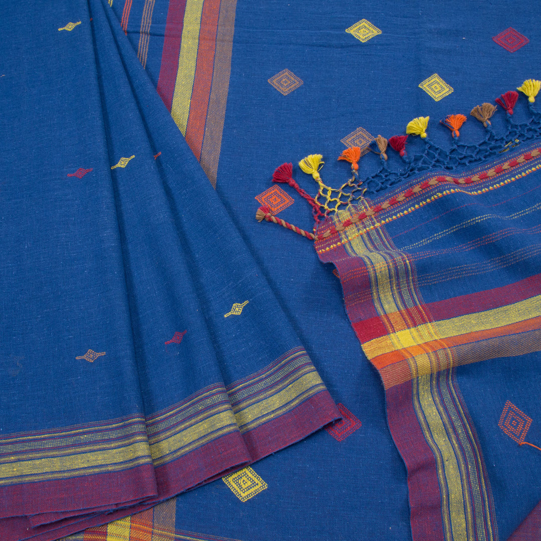 Yale Blue Handloom Bhujodi Kala Cotton Saree 10063041