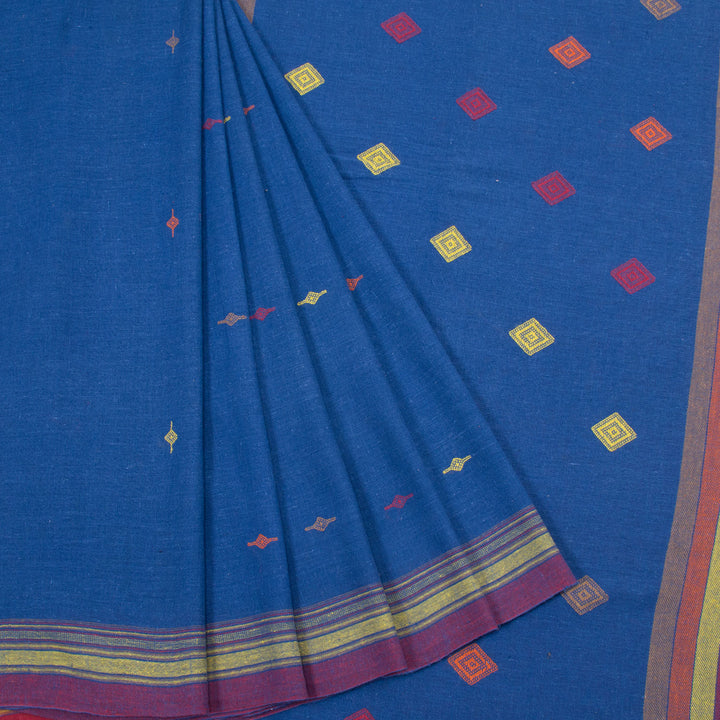 Yale Blue Handloom Bhujodi Kala Cotton Saree 10063041