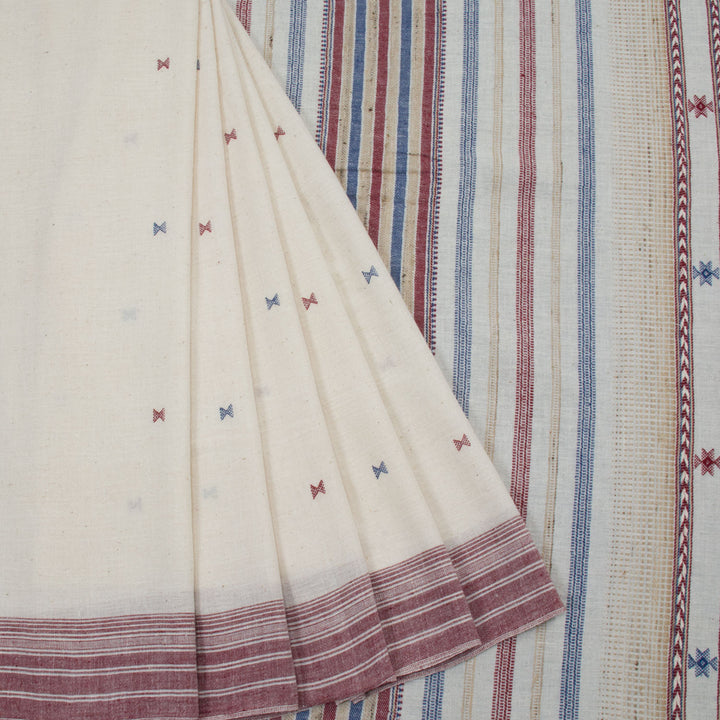 White Handloom Bhujodi Kala Cotton Saree 10063045