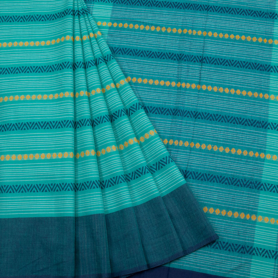 Teal Blue Handloom Dhaniakhali Cotton Saree 10062582