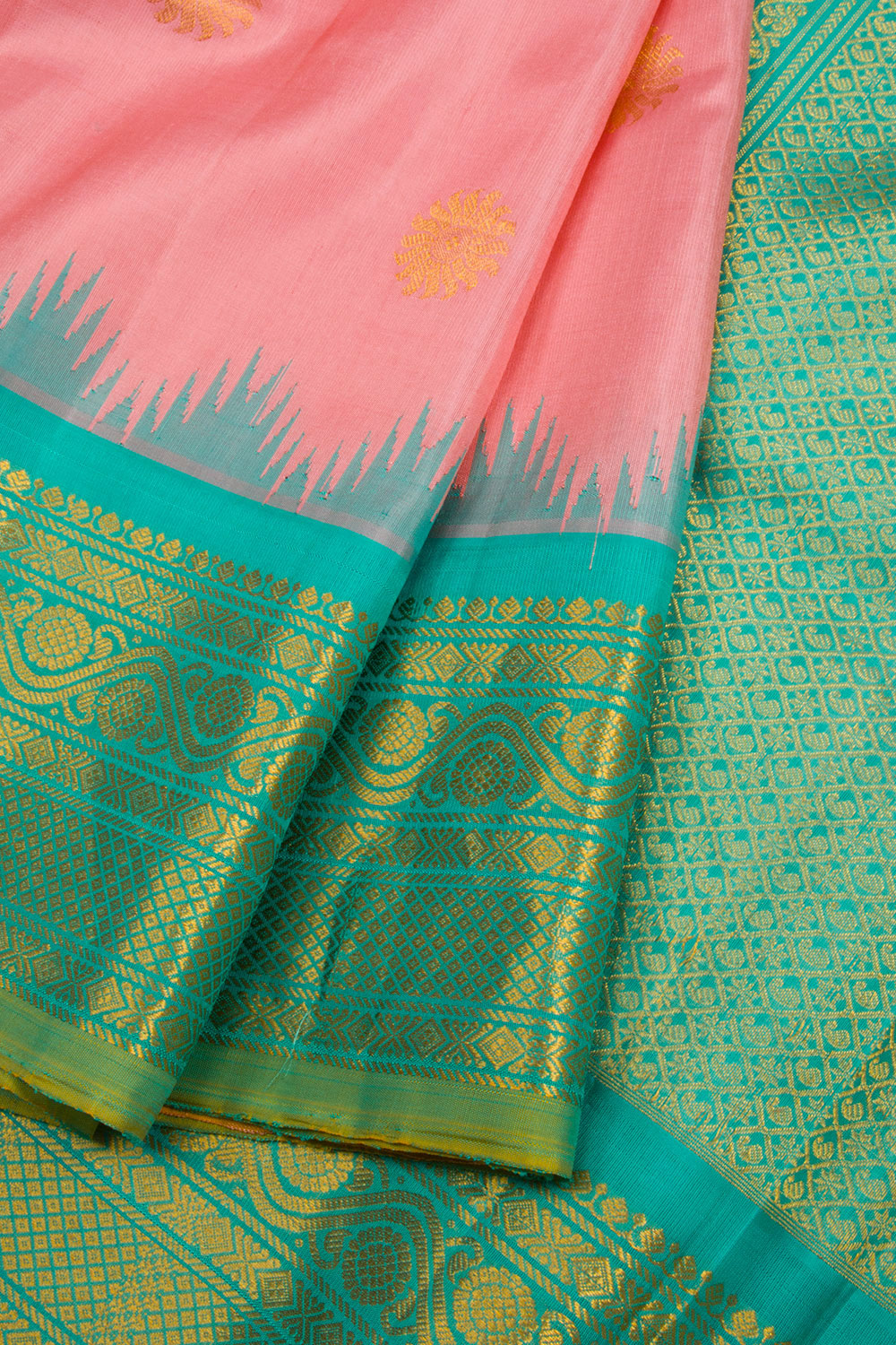 Rose Pink Handloom Gadwal Kuttu Silk Saree 10062957