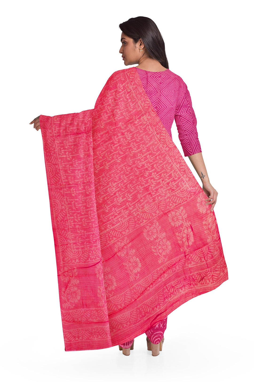 Pink 3-Piece Mulmul Cotton Salwar Suit Material With Kota Dupatta 10070105