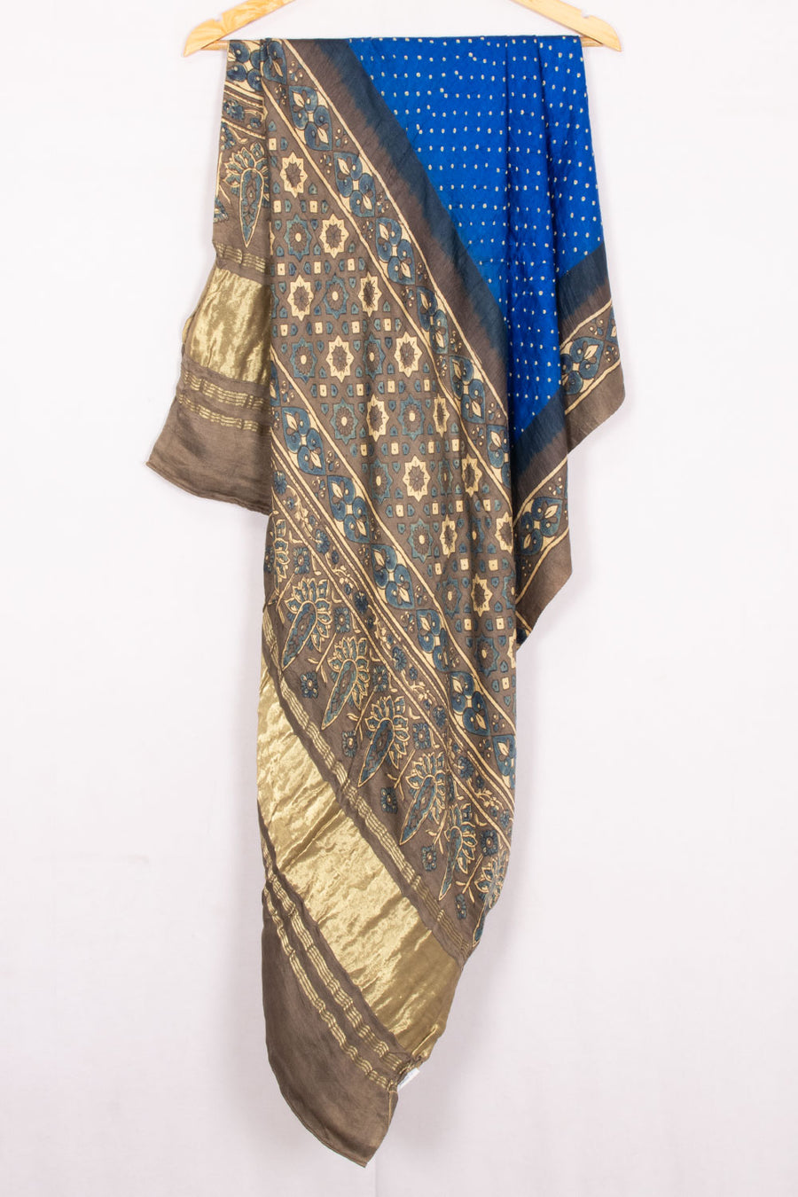 Electric Blue Ajrakh Printed Bandhani Gajji Silk Dupatta 10072144